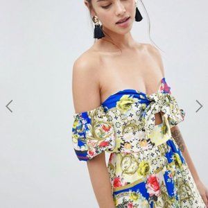 Off Shoulder Midi Sundress With Bow Detail In Scar